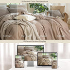 MooMee Bedding Duvet Cover Set 100% Washed Cotton Linen Like Textured Breathable Durable Soft Comfy (Solid Brown, Super King 108"x98")
