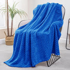 Exclusivo Mezcla Fleece Throw Blanket for Couch, 50x70 Inches Soft Cozy Jacquard Flannel Blankets, Lightweight Fuzzy Plush Warm Throws for Winter, Cobalt Blue