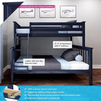 Max & Lily Bunk Bed Twin Over Full Size with Ladder, Solid Wood Platform Bed Frame with Ladder for Kids, 14" Safety Guardrails, Easy Assembly, No Box Spring Needed, Blue