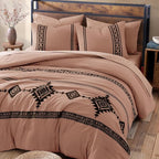 MaiRêve Embroidery Queen Size Comforter Set Dusty Pink, Boho Farmhouse Western Bedding Set 7 Pieces, All Season Bed in A Bag Comforter Set with Sheets, Pillowcases & Shams