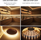 COB LED Strip,LED Strip Lights 5M/16.4ft,Touch Dimmable LED Strips,CRI90+,2700K Warm White cob led,1600LEDs,24V LED Tape Lights,Indoor for Bedroom, Kitchen, TV, Mirror,Cabinet