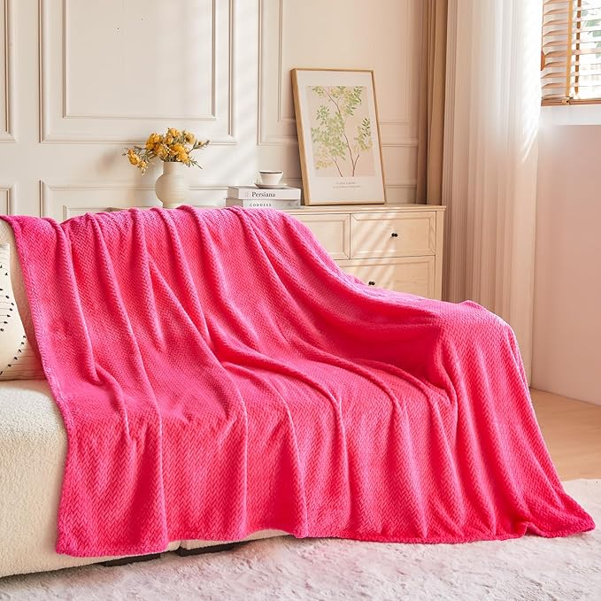 NEWCOSPLAY Super Soft Twin Blanket Dark Rose Red Premium Silky Flannel Fleece Leaves Pattern Lightweight Bed Blanket All Season Use (Dark Rose Red, Twin(60"x80"))