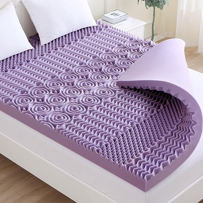 MUXHOMO 3.9 Inch 7-Zone Twin Mattress Topper, Egg Crate Foam Mattress Topper Twin Size for Back Pain, Lavender Cooling Gel Infused Bed Pad, CertiPUR-US and Oeko-TEX Certification (38"×75")