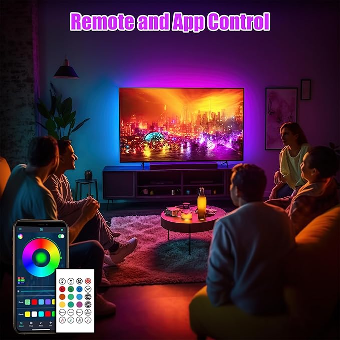 maylit ICRGB TV LED Backlight, 8.2ft Bluetooth LED Lights for TV 24-60in, USB Powered TV Lights Kit with Remote and App Control, Music Sync, Color Change with TV Sound, Bias Lighting for HDTV