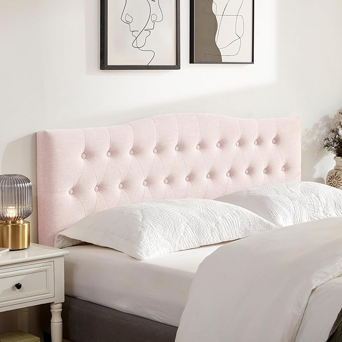 Tufted Upholstered Headboard California King Size, Sturdy and Durable Solid Wood Bed headboard, Fabric Headboard Adjustable Height from 37” to 51”, Button Diamond Design Head Board, Pink