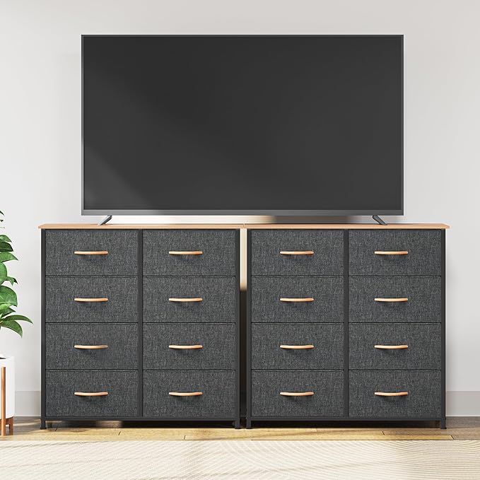 YITAHOME Fabric Dresser with 8 Drawers - Tall Storage Dresser, Chest of Drawers for Closet, Living Room, Hallway, Closets - Sturdy Steel Frame, Wooden Top & Easy Pull Fabric Bins