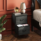 WLIVE Nightstand, Nightstand with 2 Drawers, Bedside Furniture, Night Stand, Small Dresser for Bedroom, College Dorm, End Table with Fabric Bins, Dormitory, Charcoal Black Wood Grain Print, Size L