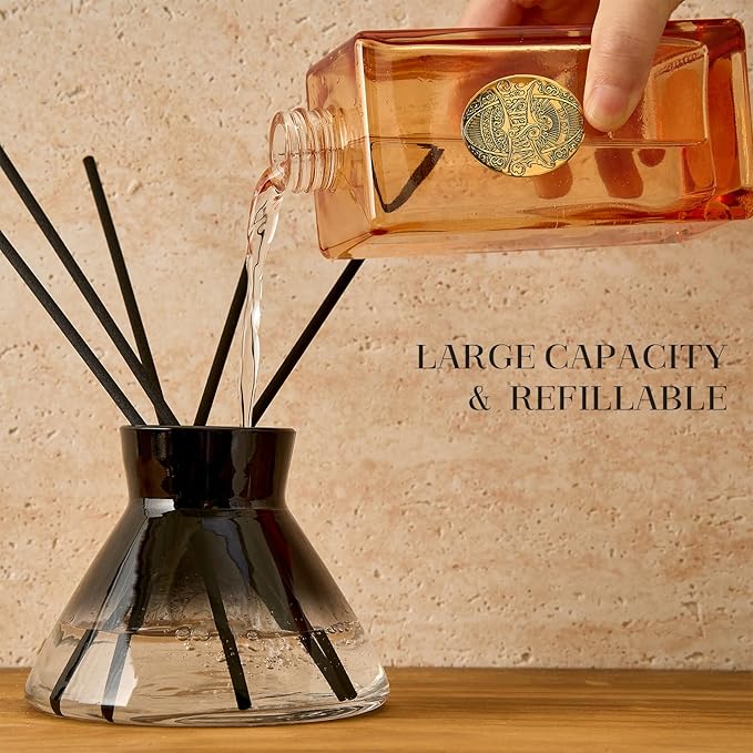 M&SENSE 10.14 oz Large Reed Diffuser Set | Pumpkin Apple Pie Scent Oil Diffuser with Sticks | Hotel Collection Non-Toxic Essential Oil |for Bedroom Bathroom Living Room