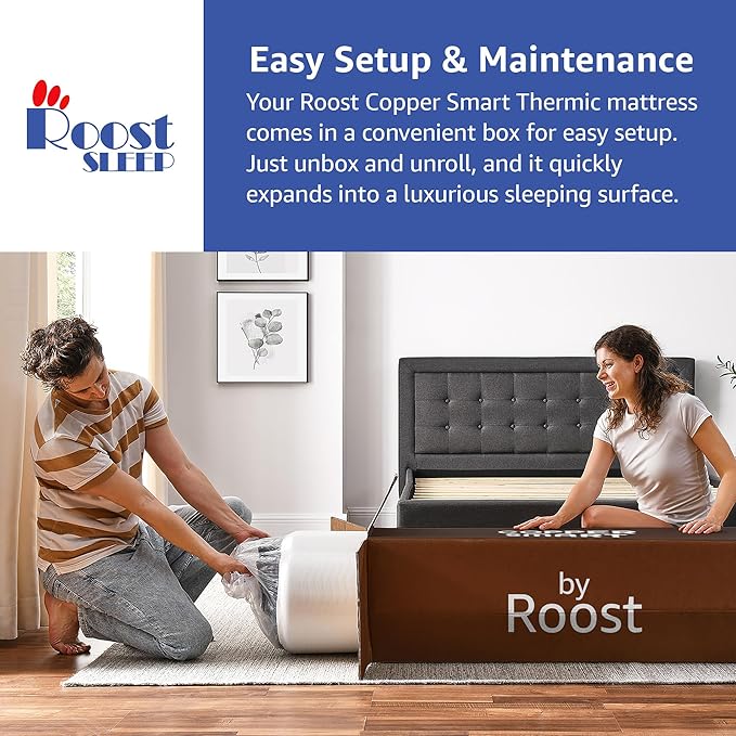 ROOST SLEEP 14-Inch Twin Mattress with Medium Firm Support, CertiPUR-US Certified, Copper Smart Thermic Cooling Gel Memory Foam for Hot Sleepers, Made in USA