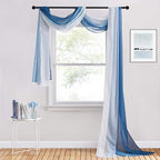 NICETOWN Navy Blue Ombre Sheer Scarf Curtains Valances, Elegant Backdrop Voile Texture for Indoor Outdoor Wedding Ceremony/Party/Pergola Canopy, Set of 2, W60 x L216