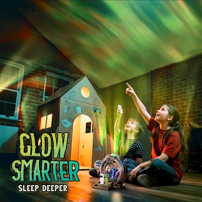 Galaxy Northern Lights Projector Plasma Ball, Night Light Aurora Projector for Kids with White Noise Alarm Clock, Kids Room Decor with Music, Christmas Gifts for Boys Teens