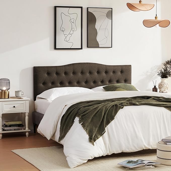 Tufted Upholstered Headboard Full Size, Sturdy and Durable Solid Wood Bed headboard, Fabric Headboard Adjustable Height from 37” to 51”, Button Diamond Design Head Board, Chocolate
