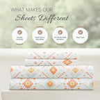 Linen Market Double-Brushed Patterned Microfiber California King Sheet Set 4 Piece – Oeko-TEX Certified Ultra Soft & Wrinkle-Free - 16" Deep Pocket Sheets Easy Care Cal-King Size - Aztec Dreams Coral