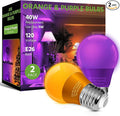 LED Orange and Purple Light Bulb, 40 Watt Equivalent LED A15 Bulb, 5 Watt Orange and Purple Color Light E26 Medium Bulb for Halloween, Christmas Decoration, Party, Holiday Mood Lighting, Pack of 2