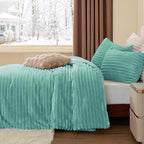 BEDELITE Fleece Queen Comforter Set -Super Soft & Warm Fluffy Haze Blue Bedding, Luxury Fuzzy Heavy Bed Set for Winter with 2 Pillow Cases