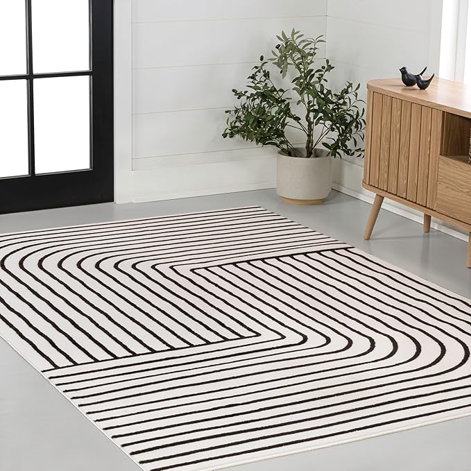 Eyely NCS101G-5 Odense High-Low Minimalist Angle Geometric Black/White 5 ft. x 8 ft. Area Rug, Black/White, 5 ft. x 8 ft., Indoor, Area Rug