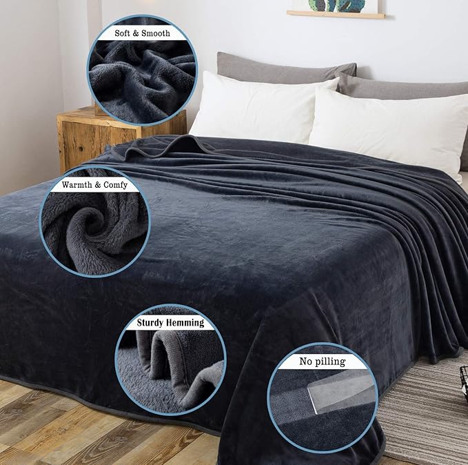 Soft Travel Size Blanket All Season Warm Fuzzy Microplush Lightweight Thermal Fleece Blankets for Couch Bed Sofa,Throw,50x61 Inches,Dark Gray