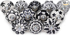Knobs for Cabinets and Drawers Assorted Black Cupboard Wardrobe Furniture Knob Door Pull Handles for Dresser Kitchen Wardrobes Boho Home Interior Decor -Pack of 12