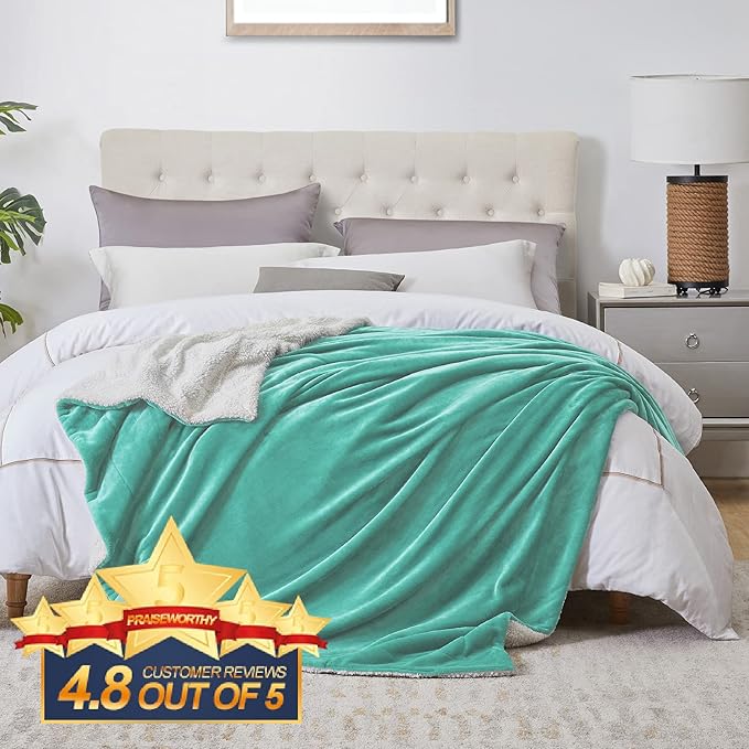 Walensee Sherpa Fleece Blanket (Throw Size 50”x60” Turquoise) Plush Throw Fuzzy Super Soft Reversible Microfiber Flannel Blankets for Couch, Bed, Sofa Ultra Luxurious Warm and Cozy for All Seasons