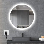 Wall-Mounted LED Round Bathroom Mirror, Makeup Mirror (32 inches x 32 inches,) 3 Color Stepless Dimmable Memory Bathroom Vanity Mirror with Lights CRI90+ 3000-6400K Smart Mirror with Touch