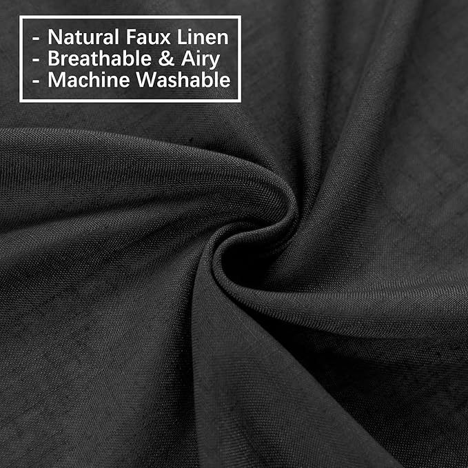 Black Linen Sheer Pinch Pleated Sliding Door Curtains, 2x50 Inches Width, Dark Moody Neutral Light Filtering Drapes 84 Inches Long, Textured Modern Farmhouse Window Curtain Panels