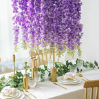 mizii 6Pcs Purple Wisteria Hanging Flowers 48" Silk Wisteria Artificial Flowers Garland Vines Fake Hanging Flowers Decoration for Wedding Flower Wall Backdrop Centerpieces Party Room Decor (Purple)