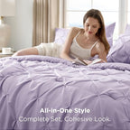 Bedsure California King Comforter Set Light Purple - Bed in a Bag Cal King Bedding Set 7 Pieces, GentleSoft™ Pintuck Bed Set Gift for Family, Pinch Pleat Comforter with Sheets, Pillowcases & Shams