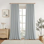KangBang Pinch Pleated Blackout Curtains 108 Inches Long, 100% Blackout Pleated Linen Drapes for Living Room Hall Windows with Hooks, Soft & Vertical Window Panels(Fog Grey, 42x108 Inch,2 PCs)
