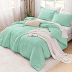 Litanika Comforters Mint Green Full Size, 3 Pieces Lightweight Solid Bedding Set & Collections, All Season Fluffy Bed Set (79x90In Comforter & 2 Pillowcases)