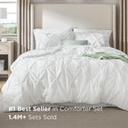 Bedsure California King Comforter Set White - Bed in a Bag Cal King Bedding Set 7 Pieces, GentleSoft™ Pintuck Bed Set Gift for Family, Pinch Pleat White Comforter with Sheets, Pillowcases & Shams