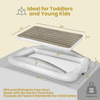 ELTOW Inflatable Toddler Travel Bed with Safety Bumpers, Portable Kids Air Mattress for Travel, Complete Toddler Air Mattress Set with High-Speed Pump & Carry Bag - Gray Chevron