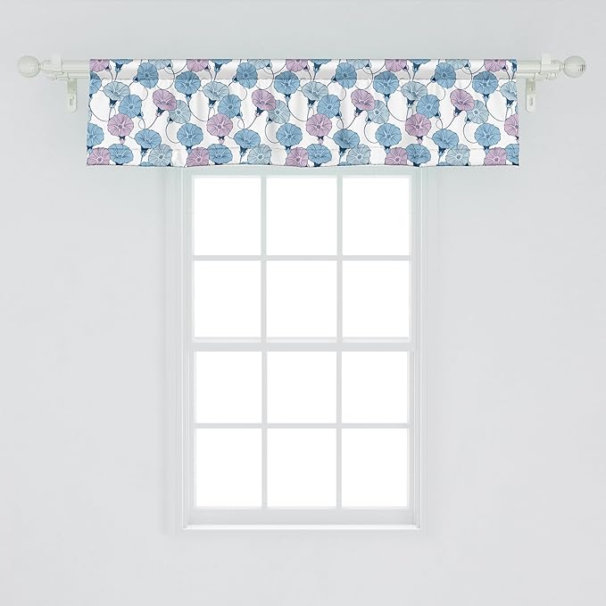Ambesonne Flower Window Valance, Delicate Pastel Spring Trill Bindweeds, Curtain Valance for Kitchen Bedroom Decor with Rod Pocket, 42" x 12", Blue Grey Mauve