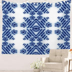 Batmerry Blue Art Flower Tapestry, Blue White Ceramic Glaze Tie Dye Wall Art Hanging Decoration Polyester Fiber White Ruffled Around for Dorm Room Bedroom Living Room, 39.1x59.1 inches