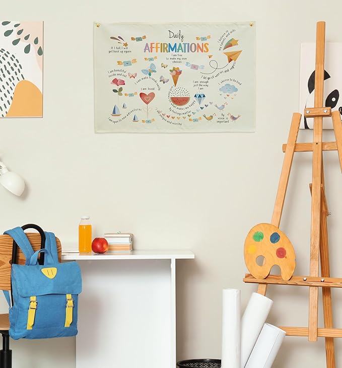 Mental Health Inspirational Rectangular Banner Flag Wall Sign Decor for Boy Girl Kid Teen,Classroom Therapy Office Homeschool Reading Room Bedroom Decor-Daily Affirmation-Birthday Christmas Gift
