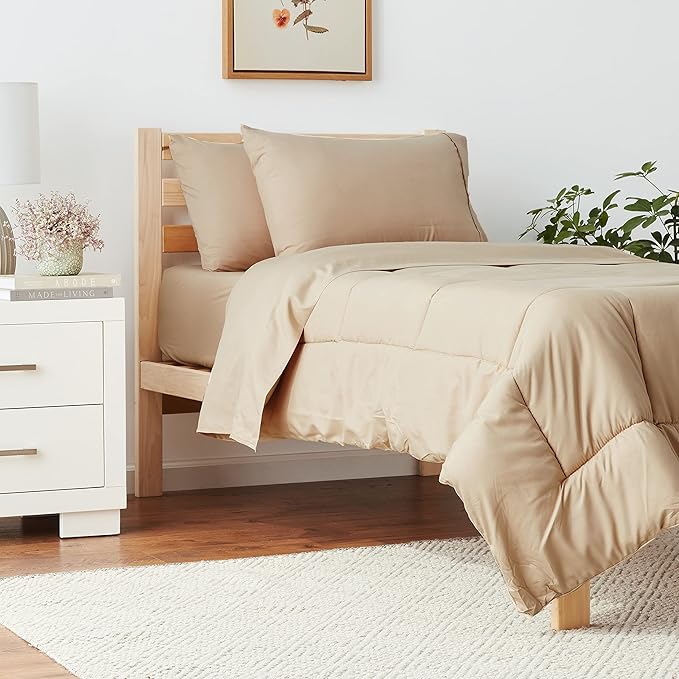 Twin Comforter Set with Sheets - 5-Piece Bedding Collection - 1 Comforter, 1 Fitted Sheet, 1 Flat, 2 Pillowcases - Deep Pocket - Soft & Breathable Premium Quality - Ideal for All Seasons, Taupe
