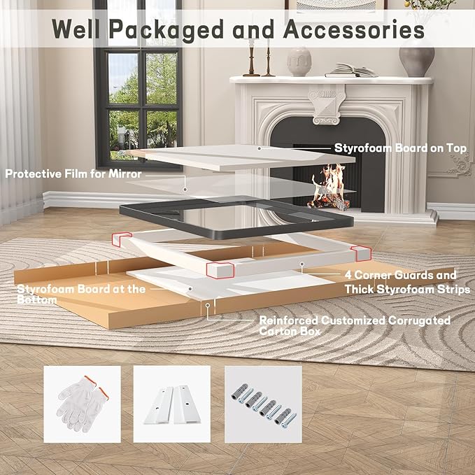 55x36 Inch Black Framed Bathroom Mirror for Wall, Large Matte Metal Framed Wall Mirror, Rounded Corner Rectangle Vanity Mirror, Tempered Glass, Anti-Rust, Shatterproof (Horizontal/Vertical)