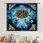 Tree of Life Curtains, Vikings Celtic Nordic Life Tree Scandinavian Aesthetic Mythology Blue Window Drapery Treatments for Bedroom Living Room Bathroom 2 Panels, 55"x63" Inch