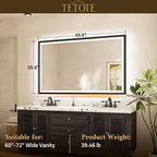 TETOTE 60x36 LED Bathroom Mirror with Lights Gold Frame Frontlit & Backlit Lighted Vanity Mirror Baroque Anti Fog Dimmable White/Warm/Natural,CRI90+,Waterproof,Wall Mounted(Horizontal/Vertical)