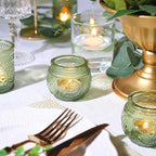 12pcs Assorted Green Votive Candle Holders for Wedding Table Decorations, Glass Tea Lights Candle Holder for Bridal Shower, Baby Shower Decrations, Boho Tea Party Decor, Wedding Party Gifts for Guests