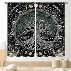 Life Tree Curtains, Hippie Sun Moon Trippy Tree of Life Bohemian Mandala Aesthetci Mystic Witchy Blackout Window Drapery Treatments for Bedroom Living Room Bathroom Decor, 84"x84" Inch