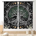 Life Tree Curtains, Hippie Sun Moon Trippy Tree of Life Bohemian Mandala Aesthetci Mystic Witchy Blackout Window Drapery Treatments for Bedroom Living Room Bathroom Decor, 42"x45" Inch