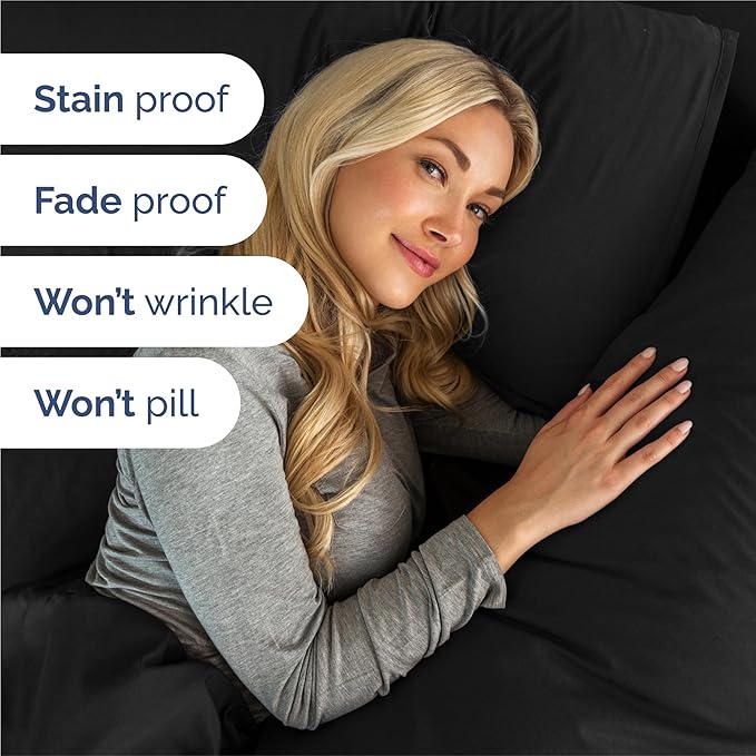 Twin XL 4 Piece Sheet Set - Comfy Breathable & Cooling - Ultra Soft Hotel Luxury Bedding Set w/ 8-16 Inch Deep Pockets - 1 Flat & 1 Fitted Sheet & 2 Pillowcases - Wrinkle Free and Easy Care - Black