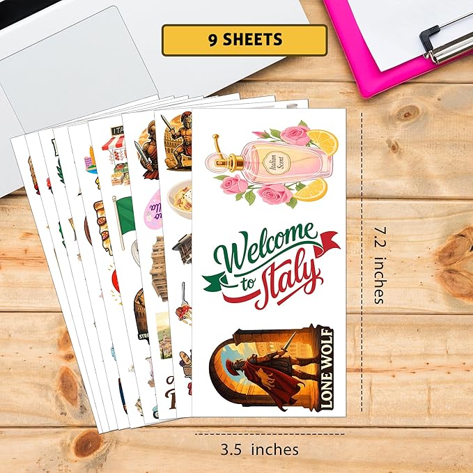 100 Pieces Italy Sticker Italian Travel Stickers Vinyl Waterproof for Kids Adults Car, Wall Decor Decal, Hard hat Scrapbook Laptop Phone Birthday Christmas Gift Funny