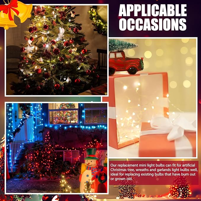 Mudder 200 Count 2.5V Christmas 50/100/150/200 Count Mini Incandescent Wire String Lights Replacement Bulbs Indoor/Outdoor Christmas Lights Decorations for Home Xmas Tree(Bright Color)