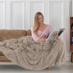 Tuddrom Decorative Extra Soft Faux Fur Throw Blanket 50"x60",Solid Reversible Fuzzy Lightweight Long Hair Shaggy Blanket,Fluffy Cozy Plush Fleece Comfy Microfiber Blanket for Couch Sofa Bed,Khaki