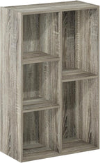 Furinno LUDER Book Shelf, 5-Cube Bookshelf, Reversible Bookcase, 9.4" x 19.5" x 31.5", for Living Room, Bedroom, Home Office, French Oak