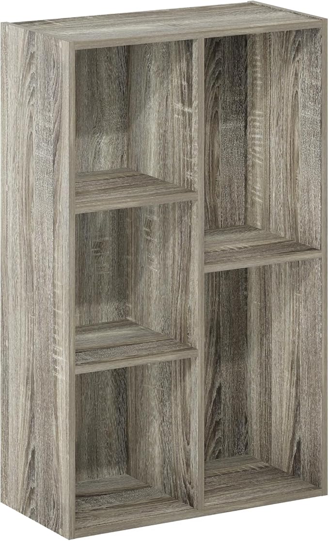 Furinno LUDER Book Shelf, 5-Cube Bookshelf, Reversible Bookcase, 9.4" x 19.5" x 31.5", for Living Room, Bedroom, Home Office, French Oak