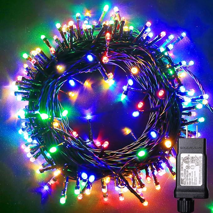Blingstar Christmas String Lights - 98.4 Ft+9.8 Ft 300 LED Extendable Plug-in 8 Modes Multicolored Decorative Lights for Indoor Outdoor Xmas Tree Wedding Party, Long & Bright