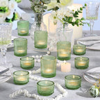20pcs Ribbed Green Votive Candle Holders, Assorted Tea Light Candle Holder Glass for Wedding Table Decor, Green Candle Holders for Table Centerpieces, Brithday and Tea Party Decorations