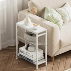 End Table for Small Space, 3-Tier Narrow Side Table with Magazine Holder,Small Nightstand, Skinny Snack Couch Table in Living Room, Bedroom Study and Balcony (White)